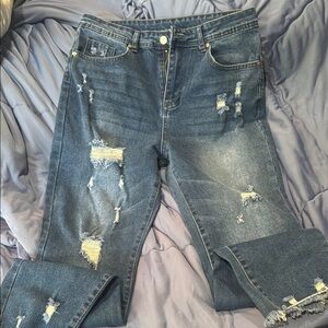 Distressed Blue Jeans